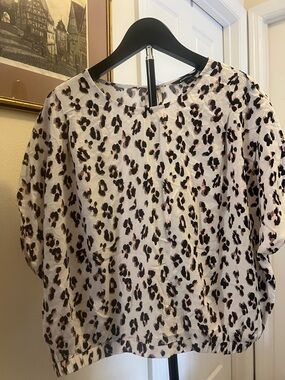Express Pink and Black Leopard Print crop Short Sleeve Blouse XL